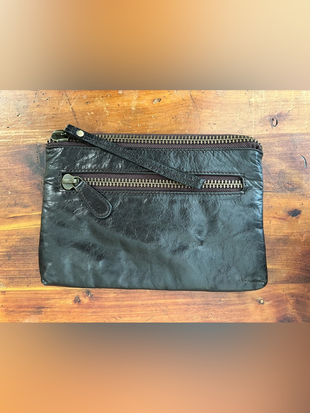latico Black Leather Wristlet Clutch with Exterior Zip Pocket